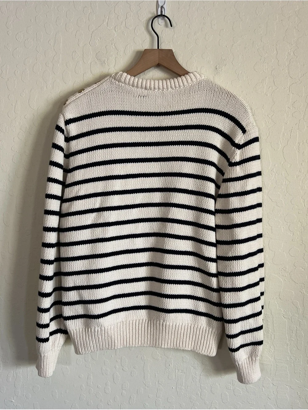 Zara Striped Knit Pulllover Crewneck sweater Jumper XL Black Cream Gold Button